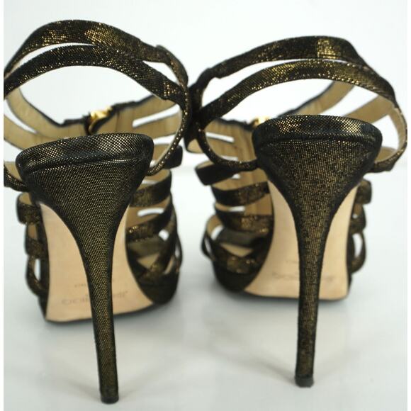 Jimmy Choo Glenys Bronze Metallic Suede Strappy Sandals Size 39 Zip $1050 heels - Picture 5 of 10